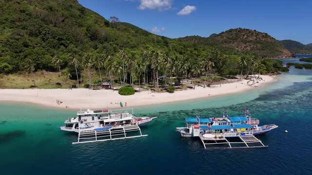 Drone aerial view of Araw beach near Coron in the Philippines