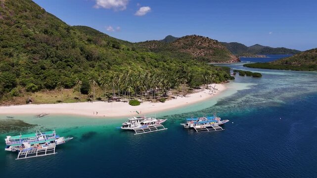 Drone aerial view of Araw beach near Coron in the Philippines