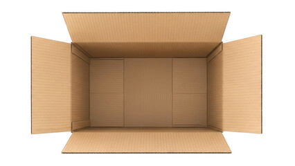 An empty cardboard box with its flaps open, ready for packing or unpacking.