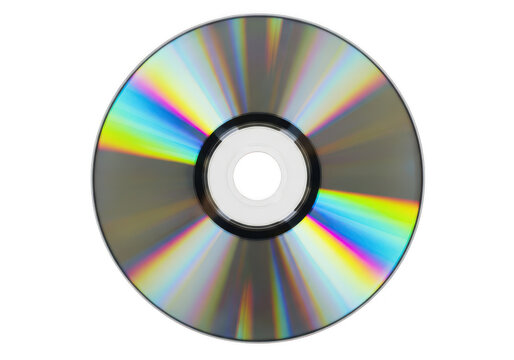 Compact disc with rainbow reflections isolated on transparent background