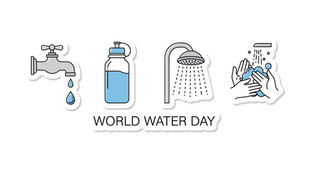 Water Saving Tips Icon Set &ndash; Minimal Cute Line Sticker