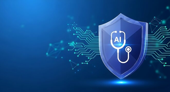 Ai powered cybersecurity shield with stethoscope