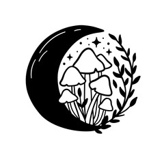 Magical moon mushroom illustration vector