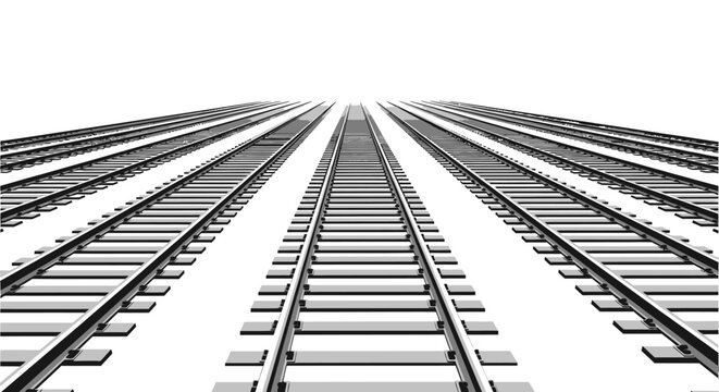 Train tracks converge in distance perspective view