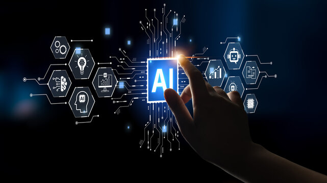 Artificial intelligence AI assistant concept featuring agentic AI understands voice, analyzes images, and autonomously completes complex AI tasks. Next generation of smart AI technology. Corpus