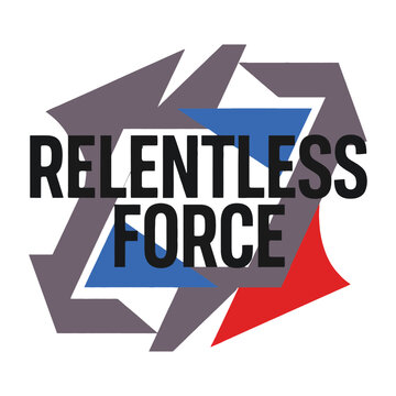 Geometric logo design emphatically features the bold black text 'Relentless.