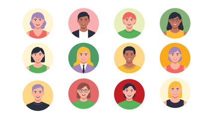 Fototapeta premium Set of diverse multiethnic people circle avatars with various hairstyles and outfits