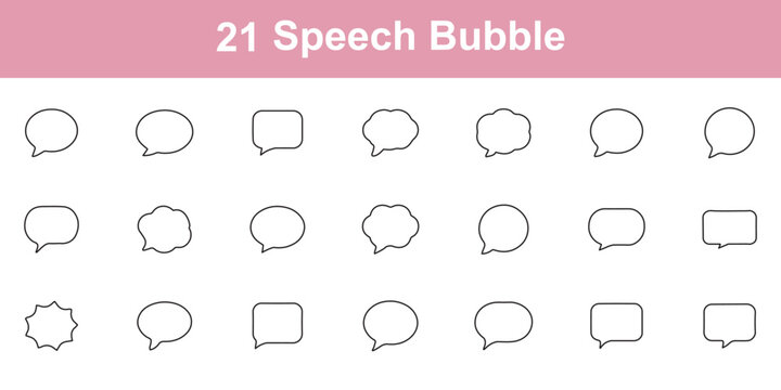 21 Speech bubbles empty thin line icons set. Speech, bubble, talk, chat, message, balloon and communication. Vector design. Speech bubbles blank isolated on white background. speech bubble comic signs