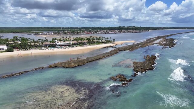 Porto Seguro Skyline At Porto Seguro In Bahia Brazil. Beach Landscape. Beautiful Coastline. Travel Destination. Porto Seguro Skyline In Porto Seguro In Brazil. Mangrove Sand Bank. Brazil Northeast.
