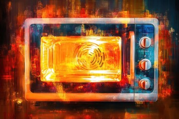 Glowing Microwave Oven in Digital Painting Style