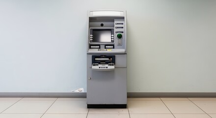 Automated teller machine in clean interior space, representing banking services, cash withdrawal and financial transaction infrastructure.