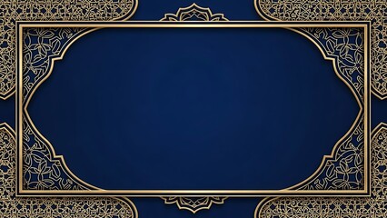 Elegant golden frame design on a navy blue background with ornate details