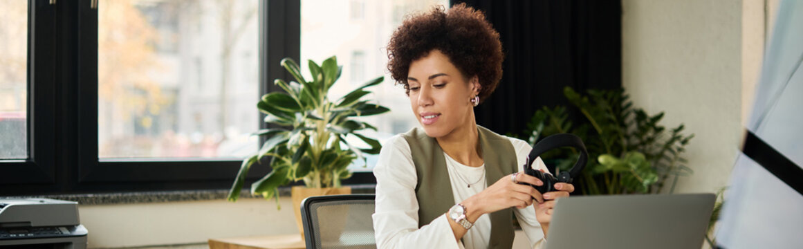 Young African American businesswoman thriving in a modern office space