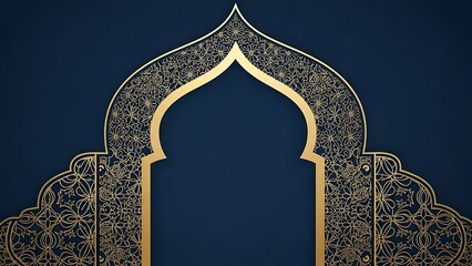 Elegant golden ornamental arch design against dark blue background