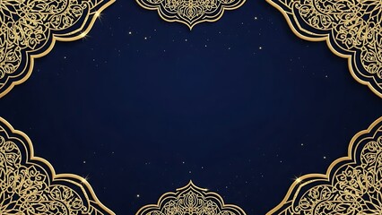 Elegant golden ornamental design on navy blue background for various uses
