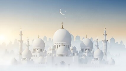 Elegant mosque with moon and sky for religious and decorative purposes