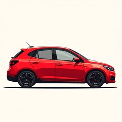 Obraz premium Red Hatchback Car Side View Against a Clean White Background Illustration