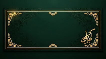 Elegant green and gold decorative design with floral elements and copy space