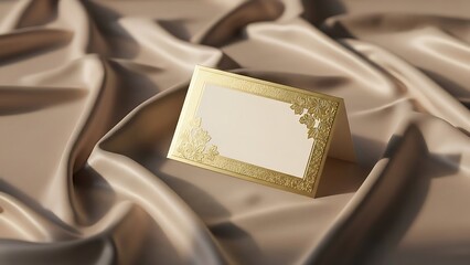 Elegant place card on luxurious satin background for invitations