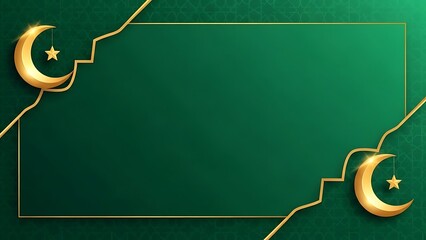 Elegant green and gold design with crescent moons and stars for celebration