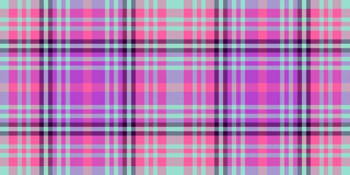 Checked pattern tartan check, canvas fabric background plaid. Endless textile vector seamless texture in teal and pink colors.