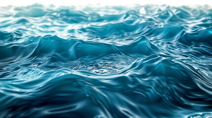 Serene blue ocean waves gently lapping against the shore under a clear sky with soft sunlight.