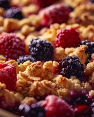 A vibrant bowl of mixed berries and crunchy granola, perfect for a healthy breakfast or snack option.