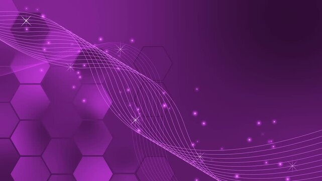 Abstract tech background with flowing light wave animation, hexagonal pattern and small glowing particles