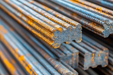 A Large Stack of Steel Rods Neatly Organized for Industrial Use and Construction Projects