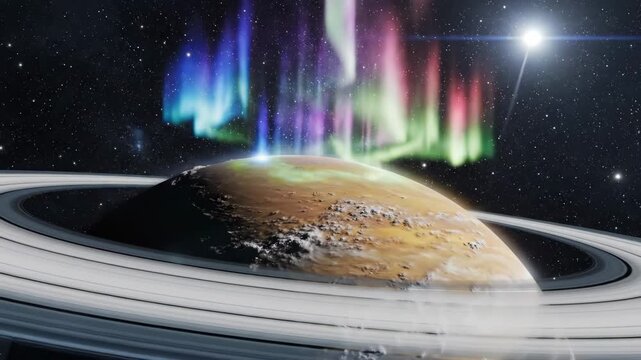 Saturn Aurora - A Stunning Display of Light and Color in Space.