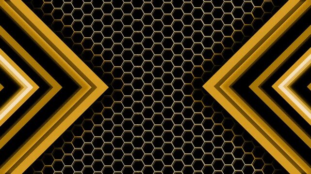 Honeycomb chevron abstract background animation, Dark geometric background with hexagonal honeycomb center and mirrored chevron