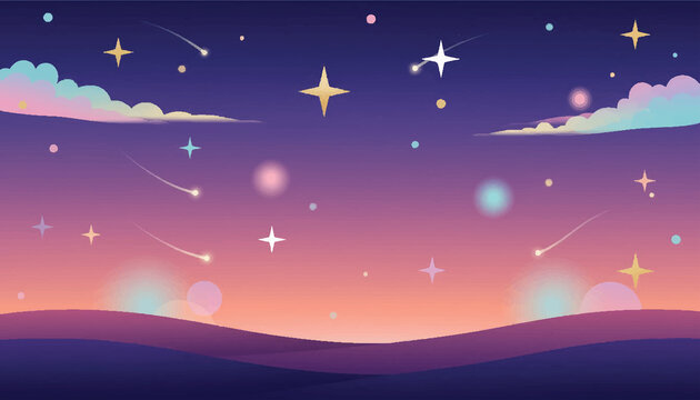 Starry night sky background for mobile game interface, fantasy app design, shooting star animation, cosmic scene illustration, celestial atmosphere digital artwork