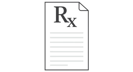 A simple black and white illustration of a prescription pad with rx symbol © MSF