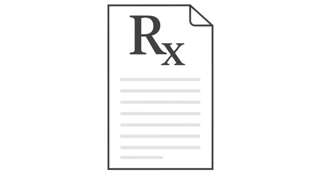 A simple black and white illustration of a prescription pad with rx symbol