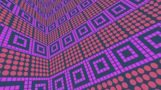 3D geometric pattern in a corner perspective with pink and red