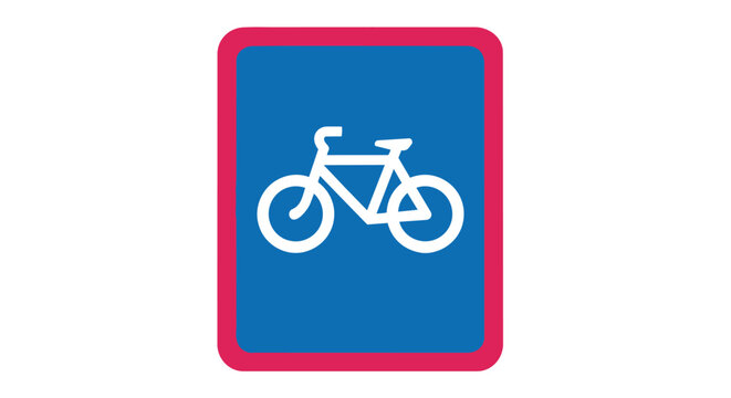 Blue and pink bicycle sign with white bike symbol on colored background