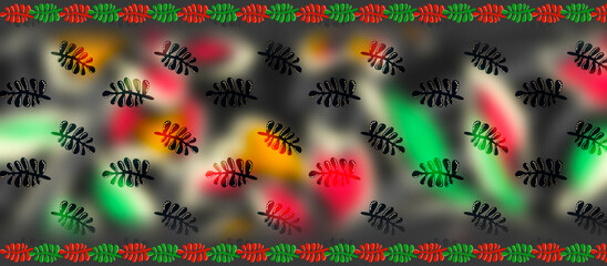 Abstract colorful ladybug pattern with vibrant red, orange, yellow, and green hues on a blurred background, perfect for graphic design and creative projects © Pattern Jungle