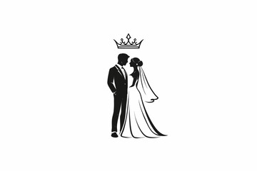 Elegant wedding couple silhouette with crown symbol