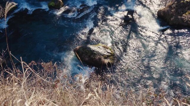 Surface of Daiya River in Nikko, Japan shot from above
