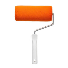 Obraz premium Orange paint roller with white handle and foam cover for wall painting projects