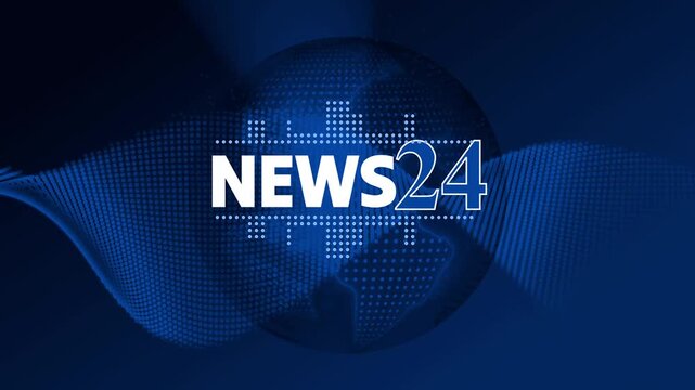 News24 broadcast globe animated, News broadcast background with globe and flowing wave patterns animation