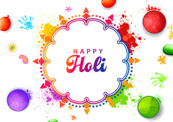 Colorful splash for Happy Holi background card design for color festival of India celebration greetings for promotion and advertisement banner