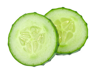 Fresh green cucumber slices on transparent background