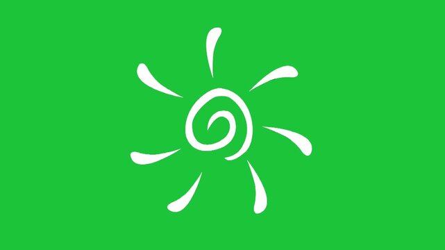 Hand drawn sun doodle animation simple style on green background summer weather symbol minimal loopable video