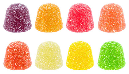 Colorful gumdrop candies showing sugar-coated sweet fruit flavor