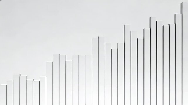 Abstract upward chart made of bars rise very slowly then reset seamlessly