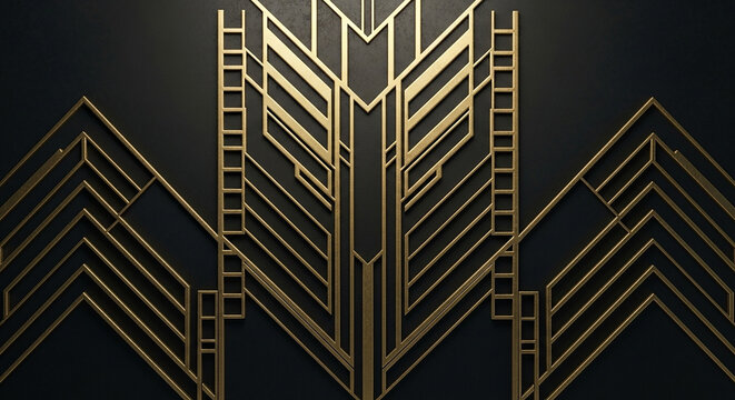 An elegant Art Deco background with a geometric pattern of gold lines on a dark surface, a perfect design for luxury, vintage, and classic themes