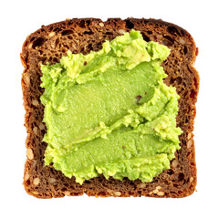 Avocado toast with mashed avocado on rye bread