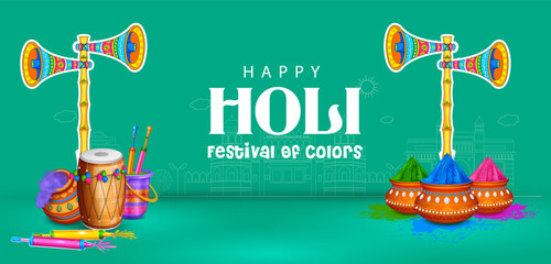 Obraz premium Colorful splash for Happy Holi background card design for color festival of India celebration greetings for promotion and advertisement banner