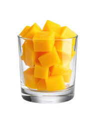 Mango cubes in glass bowl with transparent background